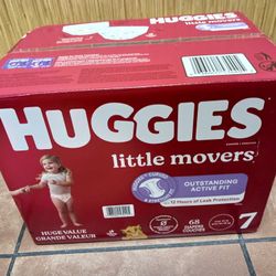 HUGGIES little movers 68 Diapers Couches Sz 7 
