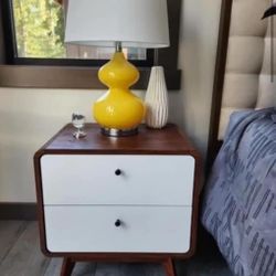 New 2 Drawer Mid Century Modern Nightstand