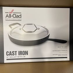 All Clad Cast Iron Skillet 12” With Lid New Unused