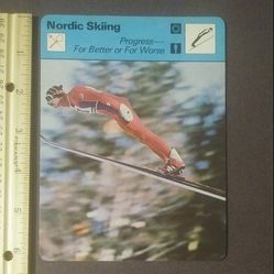 1977 Sportscaster Progress Soaring Through The Air Nordic Skiing Sports Photo Large Over-sized Card HTF Collectible Vintage Italy