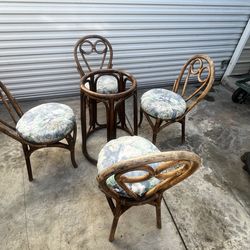 Rattan Dining Set, 4 Chairs, Table Base, Round Glass (not In Pictures)