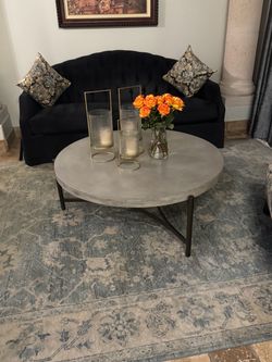 Round Concrete Top Coffee Table with Metal Base