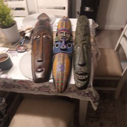 Hand Carved Masks 38 To 40 Inches Each One 