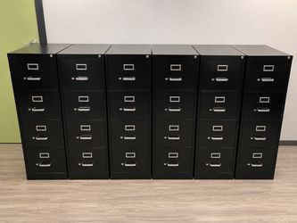 Black 4-Drawer Metal Filing Cabinets – Set of 6