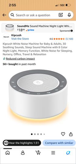 Kipcush White Noise Machine with Night Light