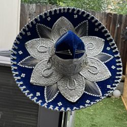 Authentic Belri Hats Handmade Sombrero Mariachi Hat Blue Velvet Silver Made in Mexico