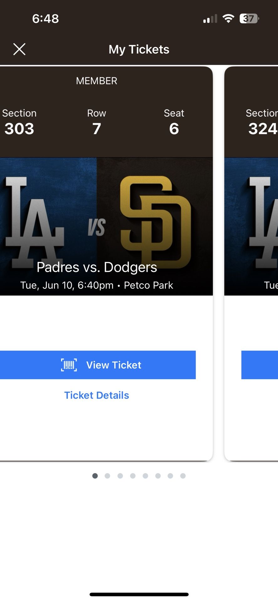 Two Separate Single Tickets To San Diego padres La Los Angeles Dodgers $80 Firm Each June 10 6:40pm Tuesday
