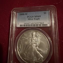 Pcgs Ms 69 Silver Eagle Coin West Point 2008 