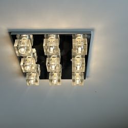 Modern 9-Light Crystal Cube Flush Mount Ceiling Chandelier