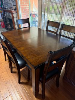 Dark Wood Dining Table with 6 Chairs