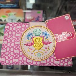 Loungefly Barbie The Movie Logo Bi Fold Wallet Pink Flamingos Seashells Palm Trees New With Tags