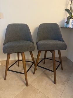 West Elm Mid-Century Upholstered Swivel Counter Stool - Wood Legs