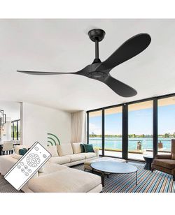 Black Ceiling Fan, Modern Ceiling Fans with Remote, Indoor/Outdoor Ceiling Fans for Patios Farmhouse Bedroom, 52", Matte Black 015070 
