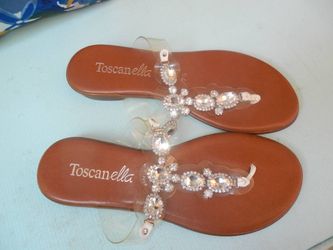 BRAND NEW Women's Toscanella Italian Size 7.5 Rhinestone Slip On Thong