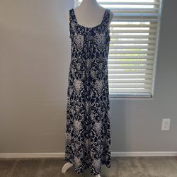 Glamour Women's Blue White Dress Size 12P Sleeveless Long Floral Print Pleated