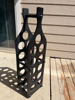 Vintage Black Wood Wine Rack Bottle Shape