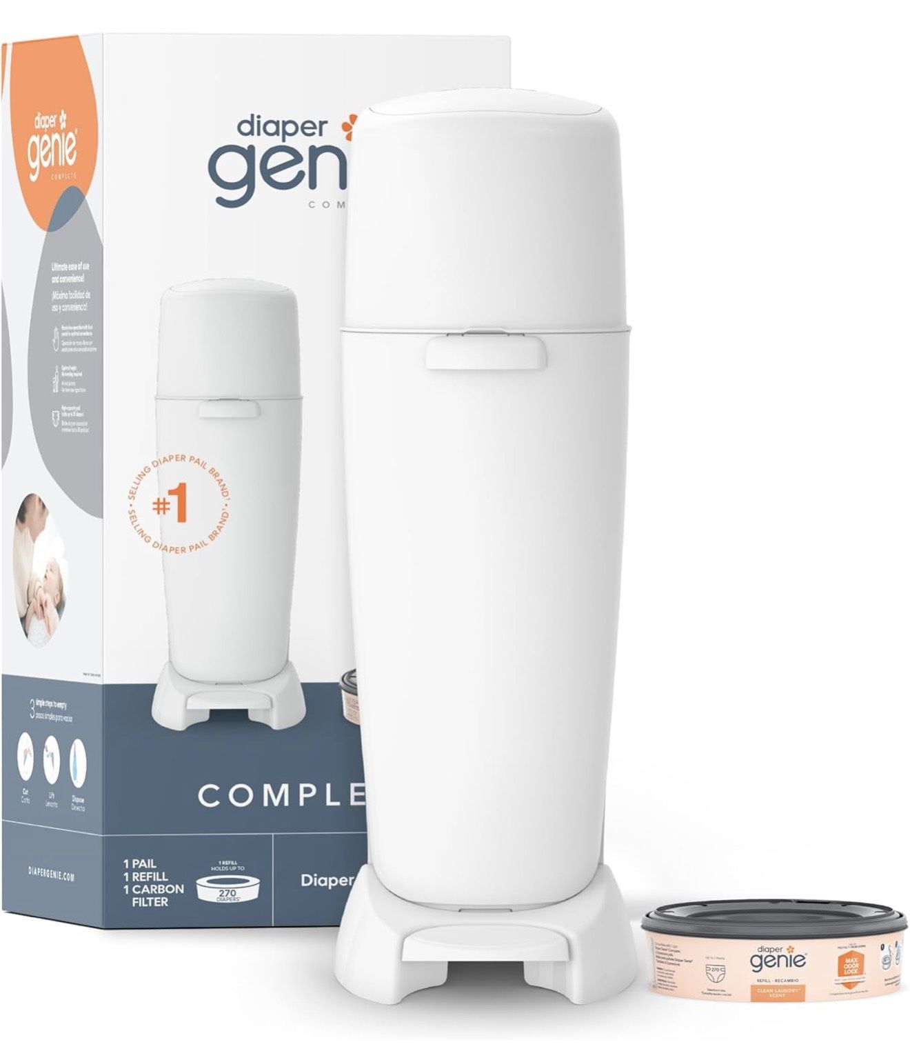 NEW Playtex Diaper Genie Complete Pail with Built-In Odor Controlling Antimicrobial,