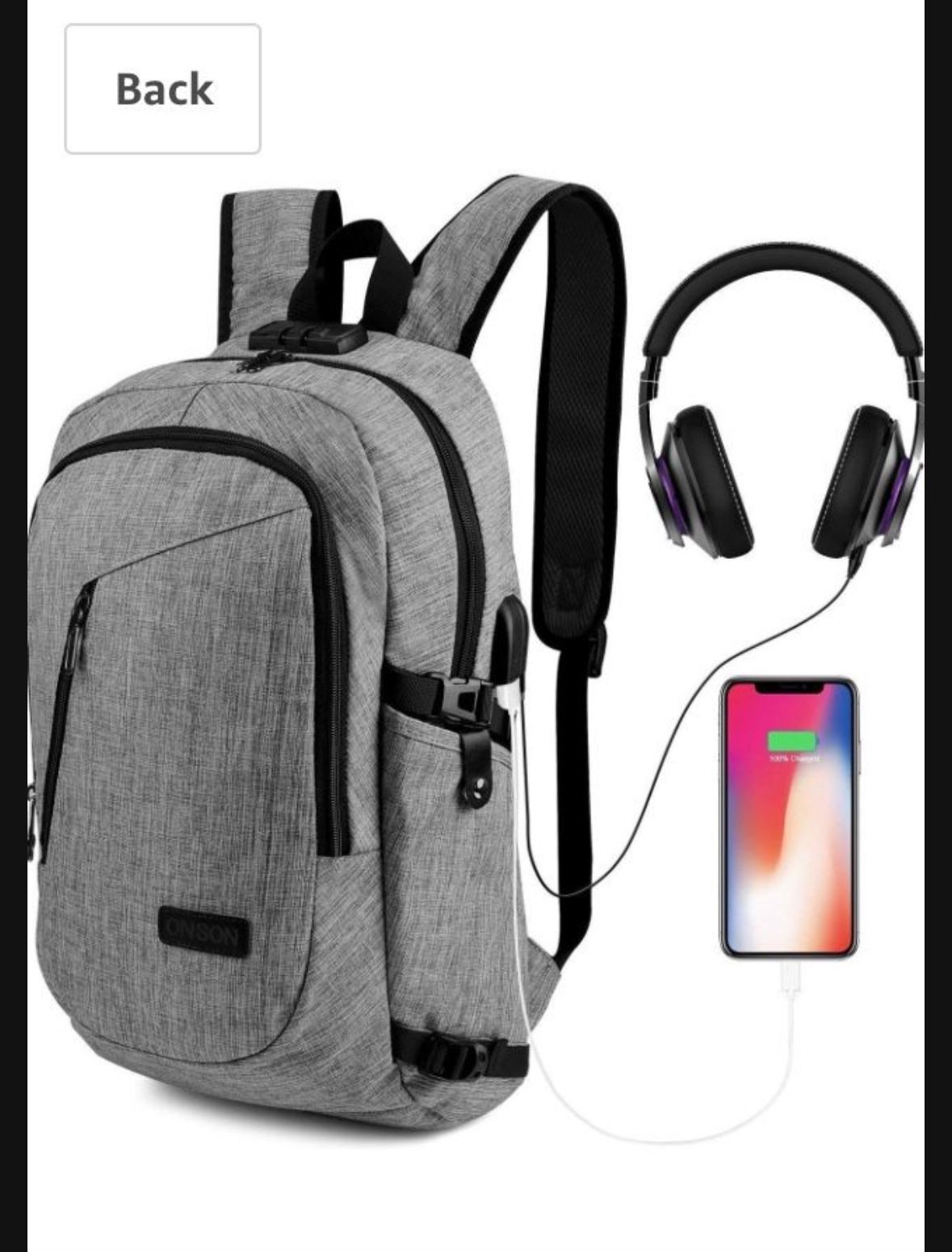ONSON Anti Theft Laptop Backpack, Grey