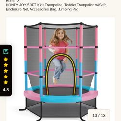 HoneyJoy 5.3ft Kids Toddler Trampoline Pink TW10052MK