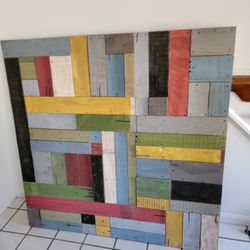 Classic Colorful Pottery Barn Pieced Wood Wall Art 