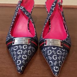 Brand GUESS Navy and Red Pointed Heels Shoes Size 8.5