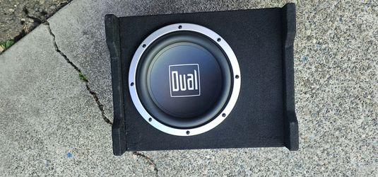 Dual Electronics SBX100 10-inch vented car subwoofer in an enclosure.