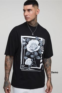 boohooMAN Tall Oversized Extended Neck Floral Print T-Shirt (Large)