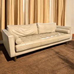 Mid Century Modern Cream Leather Sofa ($3k MSRP)