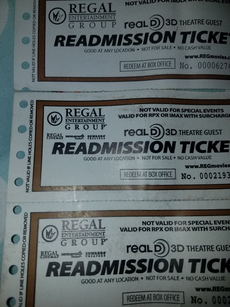 Regal movie tickets 3D