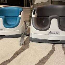 Ingenuity Baby Base 2-in-1 Booster Feeding and Floor Seat with Self-Storing Tray - Slate & Teal