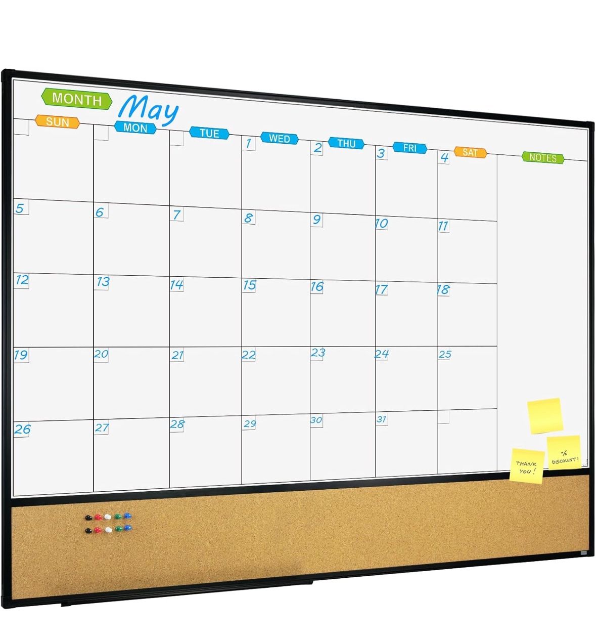 Open Box JILoffice Magnetic Calendar Whiteboard & Bulletin Corkboard Combination Combo Board 48 x 36 Inch Black Aluminum Frame Wall Mounted Board fo