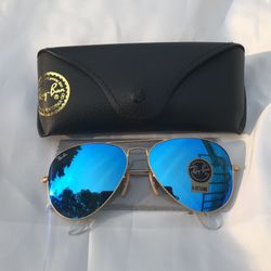 Blue Mirror Lenses Aviator 3025 Sunglasses Never Used 