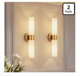Gold Wall Sconces with Frosted Glass Shades β 2 Pack
