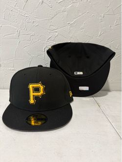 MLB new era Pittsburgh Pirates, black yellow logo 59fifty fitted hats size 6 7/8, 7 1/8, 7 1/4, 7 3/8 and 7 1/2