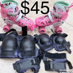 Roller Skates For Girls & Knee Pad Elbow Pads Guards Protective