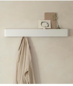 Kazai. Coat Rack Wall Mount with Shelf 'Tone' | Modern Design Coat Hanger with Hidden Hooks and Storage | Hat Rack with Shelf in Metal | Wall-Mounted