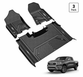 3W Floor Mats Fit for 2019-2024 Dodge Ram 1500 Crew Cab New Body NOT Classic Models) with Original Storage All Weather TPE Accessories Custom Fit Dodg