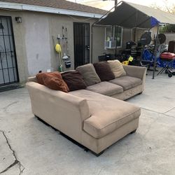 118” x 74” Beige Sectional Couch Sofa FREE