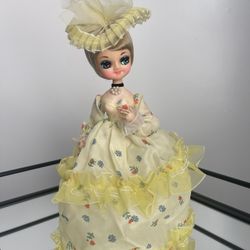 Vintage Big Eyes Bradley Doll Made in Korea Yellow Floral Dress Head Piece 12 in
