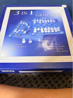 3-in-1 Glass Game Set (Chess, Backgammon, Checker