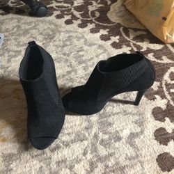 Black velvet booties peep toe