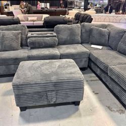 Sectional With Ottoman Available For Fast Delivery 