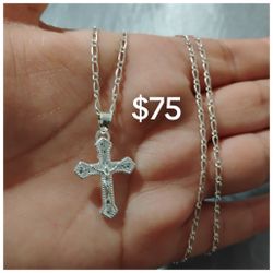 925 Sterling Silver Chain With The Pendant/Cadena Con Dije De Cruz De Plata 925