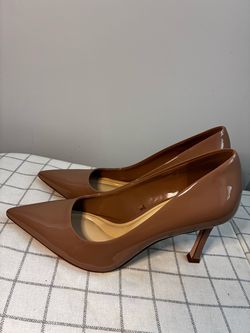 Brown Patent Leather Pointed-Toe Pumps