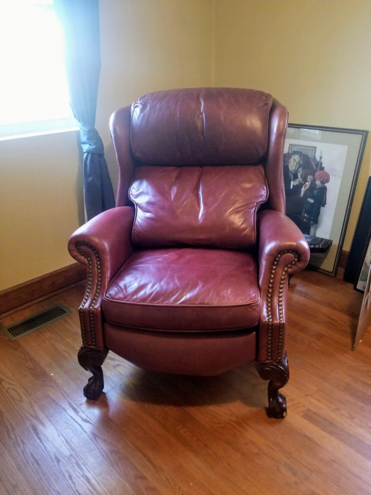 Used Bradington  Young  Leather Recliner  Wingback And Claw Feet
