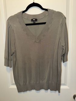 DKNY Women's Modern Fit V Neck Puff Sleeve Sweater Size XL