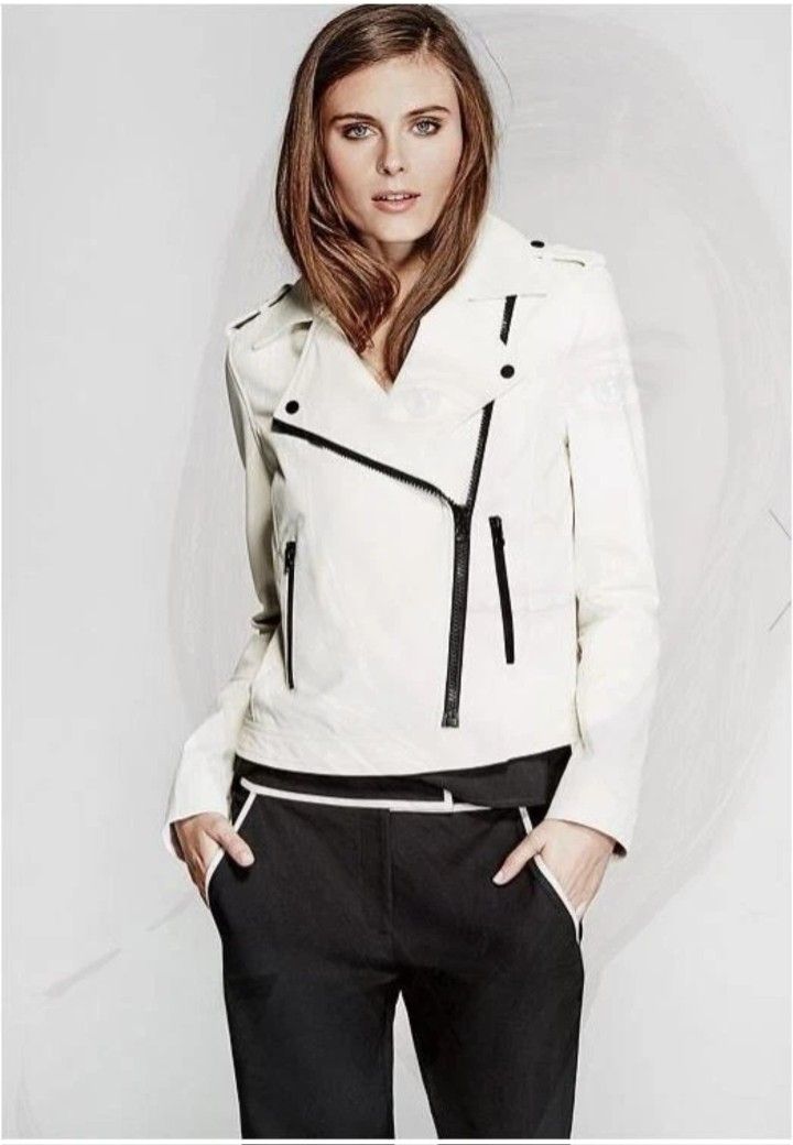 NEW WITH TAG MARCIANO GUESS Zachary 100% Genuine Leather Moto Jacket In WHITE Size XS SOLD OUT