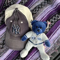 NY Yankees New Era Corduroy Hat + Team Beans Plush Bear (NWT)