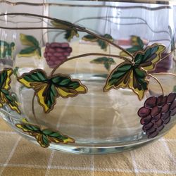 Glass Bowl  Raised Grapevine Pattern  Gold/green/purple