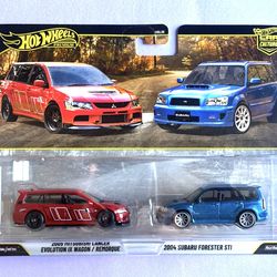 Hot wheels Car Culture 2005 Mitsubishi Lancer Evo IX Wagon & 2004 Subaru Forester STI